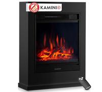 KAMINIO® Chimenea eléctrica de pie con Calefactor [Negra, Kalle] | Chimenea decorativa con efecto fuego LED en 5 niveles de intensidad, repisa y mando a distancia, lista para usar