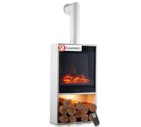 KAMINIO Chimenea eléctrica Hugo con Tubo de Chimenea - Estufa de Chimenea con calefacción, Efecto Llama 3D, Luz Ambiental LED, Compartimento de Madera, Control Remoto (Blanco)