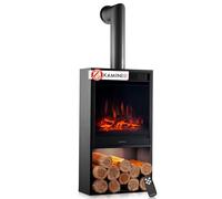 KAMINIO Chimenea eléctrica Hugo con Tubo de Chimenea - Estufa de Chimenea con calefacción, Efecto Llama 3D, Luz Ambiental LED, Compartimento de Madera, Control Remoto (Negro)