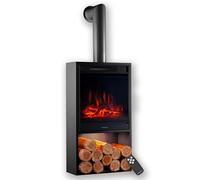 KAMINIO Chimenea eléctrica Hugo - Estufa de Chimenea con calefacción, Efecto Llama 3D, Luz Ambiental LED, Compartimento de Madera, Control Remoto (Negro con Tubo)