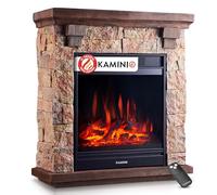 KAMINIO Chimenea eléctrica Juan - Chimenea eléctrica de pie con Aspecto de Piedra, función de calefacción, Efecto de Llama 3D y Mando a Distancia (Beige)