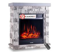 KAMINIO Chimenea eléctrica Juan - Chimenea eléctrica de pie con Aspecto de Piedra, función de calefacción, Efecto de Llama 3D y Mando a Distancia (Gris)