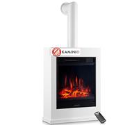 KAMINIO Chimenea eléctrica Kalle con Tubo de Chimenea - Chimenea eléctrica de pie con calefacción, Efecto de Llama 3D, Control Remoto (Blanco)