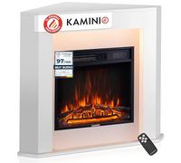 KAMINIO Chimenea eléctrica Matti - Chimenea eléctrica de Esquina con calefacción, Efecto de Llama 3D, Luz Ambiental LED, Control Remoto - Esquina (Blanco)