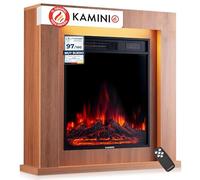 KAMINIO Chimenea eléctrica Matti - Chimenea eléctrica de pie con calefacción, Efecto de Llama 3D, Luz Ambiental LED, Control Remoto - 32 Pulgadas (Roble)