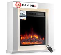 KAMINIO Chimenea eléctrica Matti - Chimenea eléctrica de pie con calefacción, Efecto de Llama 3D, Luz Ambiental LED, Control Remoto - 32 Pulgadas (Blanco)