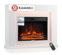 KAMINIO Chimenea eléctrica Matti - Estufa de pie con calefacción, Efecto de Llama 3D, Luz Ambiental LED, Control Remoto - 38 Pulgadas (Blanco)
