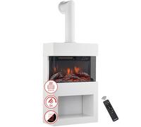 KAMINIO Eléctrica Chimenea Henri con Tubo - Estufa de Chimenea con calefacción, Efecto de Llama 3D, Compartimento para leña, luz Ambiental LED, Control Remoto (Blanco)