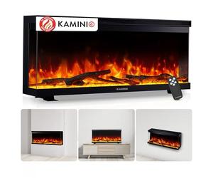 KAMINIO Eléctrica Chimenea Lea - Chimenea eléctrica 3 en 1 con Vista panorámica, calefacción, Efecto de Llama 3D, 12 Colores de Llama (36 Pulgada)