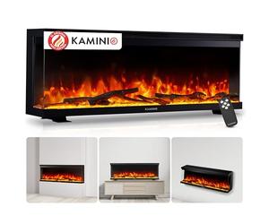 KAMINIO Eléctrica Chimenea Lea - Chimenea eléctrica 3 en 1 con Vista panorámica, calefacción, Efecto de Llama 3D, 12 Colores de Llama (50 Pulgada)