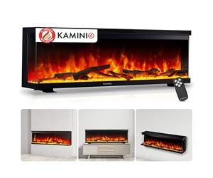 KAMINIO Eléctrica Chimenea Lea - Chimenea eléctrica 3 en 1 con Vista panorámica, calefacción, Efecto de Llama 3D, 12 Colores de Llama (60 Pulgada)
