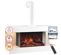 KAMINIO Eléctrica Chimenea Liz - Chimenea eléctrica de Pared con calefacción, Efecto de Llama 3D, Luz Ambiental LED, Control Remoto (Blanco con Tubo)