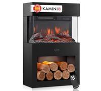 KAMINIO® Henri Chimenea eléctrica con Calefactor Negro [Estufa Decorativa] | Estufa eléctrica tipo chimenea decorativa con efecto fuego 3D, compartimento con luz LED, termostato, temporizador y mando