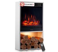 KAMINIO® Hugo Chimenea eléctrica con Calefactor Blanca [Estufa Decorativa] | Estufa eléctrica tipo chimenea decorativa con efecto fuego 3D, compartimento con luz LED, termostato, temporizador y mando