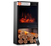 KAMINIO® Hugo Chimenea eléctrica con Calefactor Negra [Estufa Decorativa] | Estufa eléctrica tipo chimenea decorativa con efecto fuego 3D, compartimento con luz LED, termostato, temporizador y mando