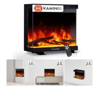 KAMINIO® Lea Pro 24 Chimenea eléctrica Decorativa con Calefactor | 3 en 1 chimenea empotrable, colgante o de pie, vista panorámica con efecto fuego, termostato y mando a distancia, negro