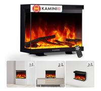 KAMINIO® Lea Pro 30 Chimenea eléctrica Decorativa con Calefactor | 3 en 1 chimenea empotrable, colgante o de pie, vista panorámica con efecto fuego, termostato y mando a distancia, negro