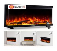 KAMINIO® Lea Pro 36 Chimenea eléctrica Decorativa con Calefactor | 3 en 1 chimenea empotrable, colgante o de pie, vista panorámica con efecto fuego, termostato y mando a distancia, negro
