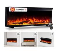 KAMINIO® Lea Pro 42 Chimenea eléctrica Decorativa con Calefactor | 3 en 1 chimenea empotrable, colgante o de pie, vista panorámica con efecto fuego, termostato y mando a distancia, negro