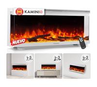 KAMINIO® Lea Pro 42 Chimenea eléctrica Decorativa con Calefactor | 3 en 1 chimenea empotrable, colgante o de pie, vista panorámica con efecto fuego, termostato y mando a distancia, blanco
