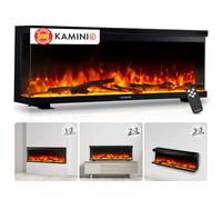 KAMINIO® Lea Pro 50 Chimenea eléctrica Decorativa con Calefactor | 3 en 1 chimenea empotrable, colgante o de pie, vista panorámica con efecto fuego, termostato y mando a distancia, negro