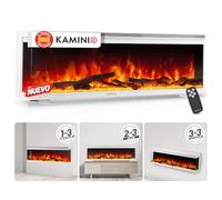 KAMINIO® Lea Pro 50 Chimenea eléctrica Decorativa con Calefactor | 3 en 1 chimenea empotrable, colgante o de pie, vista panorámica con efecto fuego, termostato y mando a distancia, blanco
