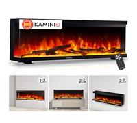 KAMINIO® Lea Pro 60 Chimenea eléctrica Decorativa con Calefactor | 3 en 1 chimenea empotrable, colgante o de pie, vista panorámica con efecto fuego, termostato y mando a distancia, negro