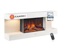 KAMINIO® Liz 110 Chimenea eléctrica de Pared con Calefactor [Blanca] | Chimenea decorativa con efecto fuego 3D de 5 niveles, 2 compartimentos LED, termostato, temporizador y mando a distancia