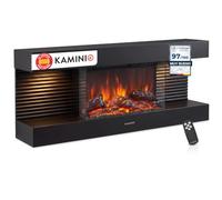 KAMINIO® Liz 110 Chimenea eléctrica de Pared con Calefactor [Negra] | Chimenea decorativa con efecto fuego 3D de 5 niveles, 2 compartimentos LED, termostato, temporizador y mando a distancia