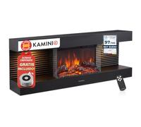 KAMINIO® Liz 130 Chimenea eléctrica de Pared con Calefactor [Negra] | Chimenea decorativa con efecto fuego 3D de 5 niveles, 2 compartimentos LED, termostato, temporizador y mando a distancia