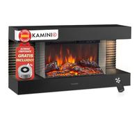 KAMINIO® Liz 82 Chimenea eléctrica de Pared con Calefactor [Negra] | Chimenea decorativa con efecto fuego 3D de 5 niveles, 2 compartimentos LED, termostato, temporizador y mando a distancia