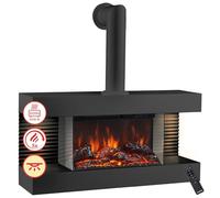 KAMINIO® Liz 82 Chimenea eléctrica de Pared con Tubo de Estufa [Negra] | Chimenea decorativa con calefactor, efecto fuego 3D de 5 niveles, 2 huecos LED, termostato, temporizador y mando a distancia