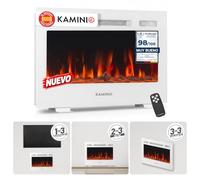 KAMINIO® Marlon Pro 24 Chimenea eléctrica Decorativa con Calefactor | 3 en 1 chimenea eléctrica empotrable, colgante o de pie, con calefactor, termostato, temporizador, mando a distancia, blanco