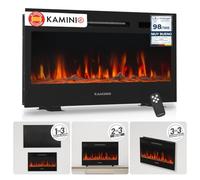 KAMINIO® Marlon Pro 30 Chimenea eléctrica Decorativa con Calefactor | 3 en 1 chimenea empotrable, colgante o de pie, con efecto fuego, termostato, temporizador y mando a distancia, negro