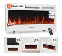 KAMINIO® Marlon Pro 36 Chimenea eléctrica Decorativa con Calefactor | 3 en 1 chimenea eléctrica empotrable, colgante o de pie, con calefactor, termostato, temporizador, mando a distancia, blanco