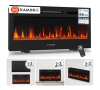 KAMINIO® Marlon Pro 36 Chimenea eléctrica Decorativa con Calefactor | 3 en 1 chimenea empotrable, colgante o de pie, con efecto fuego, termostato, temporizador y mando a distancia, negro