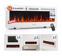 KAMINIO® Marlon Pro 50 Chimenea eléctrica Decorativa con Calefactor | 3 en 1 chimenea eléctrica empotrable, colgante o de pie, con calefactor, termostato, temporizador, mando a distancia, blanco