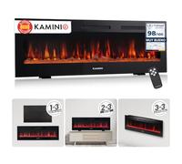KAMINIO® Marlon Pro 60 Chimenea eléctrica Decorativa con Calefactor | 3 en 1 chimenea empotrable, colgante o de pie, con efecto fuego, termostato, temporizador y mando a distancia, negro
