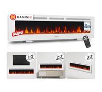 KAMINIO® Marlon Pro 70 Chimenea eléctrica Decorativa con Calefactor | 3 en 1 chimenea eléctrica empotrable, colgante o de pie, con calefactor, termostato, temporizador, mando a distancia, blanco