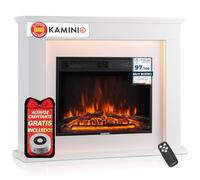 KAMINIO® Matti CLASSIC 38 Blanca Chimenea eléctrica decorativa de pie | Chimenea con calefactor, efecto fuego 3D de 5 niveles, luz ambiente LED, termostato, temporizador y mando a distancia