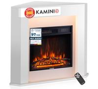KAMINIO® Matti Esquina Blanca Chimenea eléctrica Decorativa de pie | Chimenea con calefactor, efecto fuego 3D de 5 niveles, luz ambiente LED, termostato, temporizador y mando a distancia