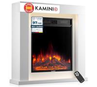 KAMINIO® Matti Modern 32 Blanca Chimenea eléctrica Decorativa de pie | Chimenea con calefactor, efecto fuego 3D de 5 niveles, luz ambiente LED, termostato, temporizador y mando a distancia