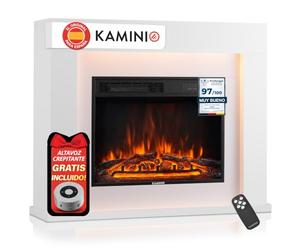 KAMINIO® Matti Modern 38 Blanca Chimenea eléctrica Decorativa de pie | Chimenea con calefactor, efecto fuego 3D de 5 niveles, luz ambiente LED, termostato, temporizador y mando a distancia