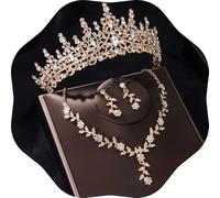 Kamirola Tiaras y coronas para mujer, collar y aretes de tiaras, juego de joyas de cristal para novia (TR48), Medium, Acero aleado, Cristal