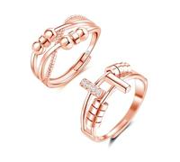 Kamise Anillo de ansiedad, 2 piezas de plata de ley 925, anillos ajustables antiansiedad para mujeres, anillo giratorio de alivio con cuentas de circonita, par de anillos unisex para el estrés para