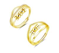 Kamise Anillo de ansiedad, 2 piezas de plata de ley 925, anillos ajustables antiansiedad para mujeres, anillo giratorio de alivio con cuentas de circonita, par de anillos unisex para el estrés para