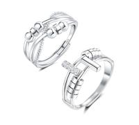 Kamise Anillo de ansiedad, 2 piezas de plata de ley 925, anillos ajustables antiansiedad para mujeres, anillo giratorio de alivio con cuentas de circonita, par de anillos unisex para el estrés para