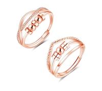 Kamise Anillo de ansiedad, 2 piezas de plata de ley 925, anillos ajustables antiansiedad para mujeres, anillo giratorio de alivio con cuentas de circonita, par de anillos unisex para el estrés para
