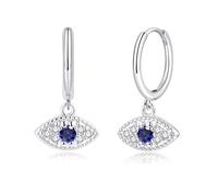 Kamise Pendientes de aro de plata de ley 925 para mujer, con colgante de pluma, paloma de la paz, ojo del diablo, hipoalergénicos, con gema de cirkonia, aretes colgantes neutros, Plata de ley
