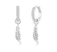 Kamise Pendientes de aro de plata de ley 925 para mujer, con colgante de pluma, paloma de la paz, ojo del diablo, hipoalergénicos, con gema de cirkonia, aretes colgantes neutros, Plata de ley